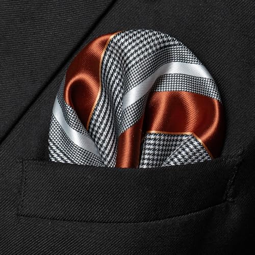 Image of JEMYGINS Mens Striped Tie and Lapel Pin Necktie Pocket Square and Tie Clip Sets for Business Casual 4PCS