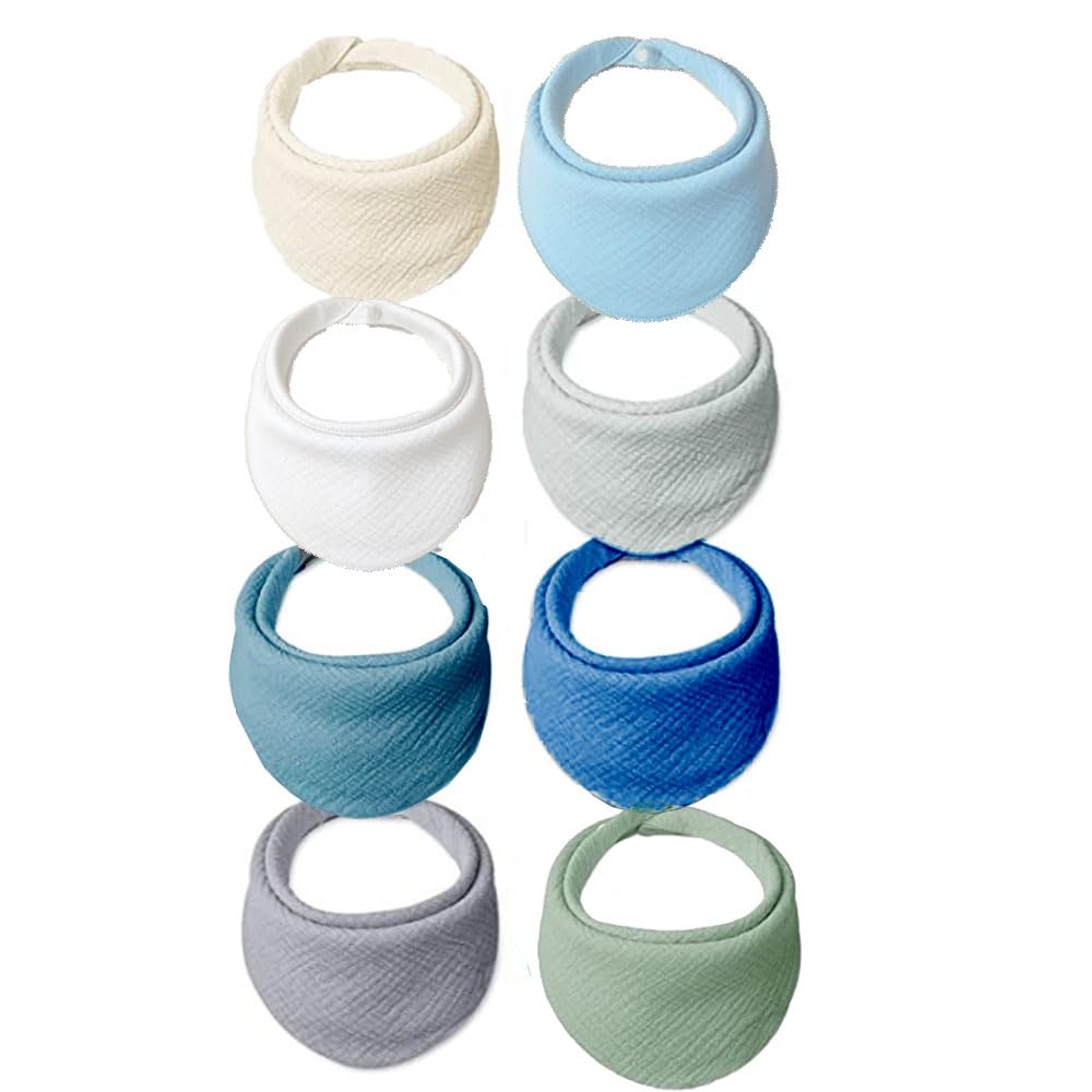 Oaygat 8 Packs Muslin Baby Bibs Bbay Bandana Dribble Bibs Drool Bibs with Adjustable Snaps and Absorbent with Adjustable Snaps Adjust for Newborn Toddler from 0-36 months
