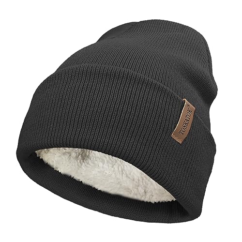TOSKATOK Bonnet en Tricot d'hiver Doux et Chaud Unisexe pour Femme et Homme avec Doublure en Polaire Thermique Douce - Taille Unique -Black