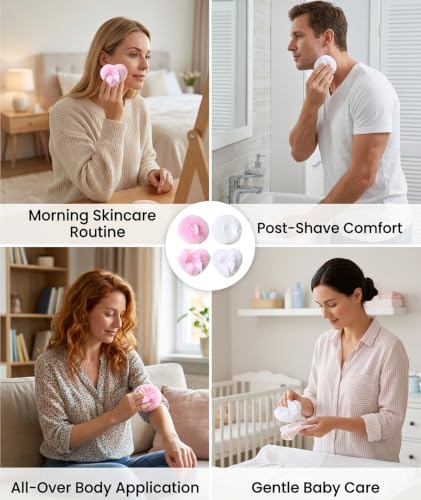 Image of 4PCS Large Powder Puff for Women, Powder for Women, Powder Puff for Men, Professional Makeup Setting and Powder Application, Powder Box with, Round and Heart Shaped Powder Puff Set of 4