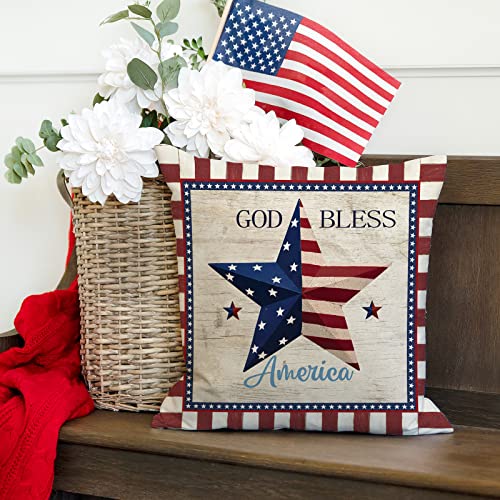 Anydesign Independence Day American Flag Pillow Covers 4Th Of July Patriotic Star Stripes Throw Pillow Case Truck God Bless America Decorative Pillow Case Cushion Cover For Home, 18 X 18, 4 Pack #TOP3