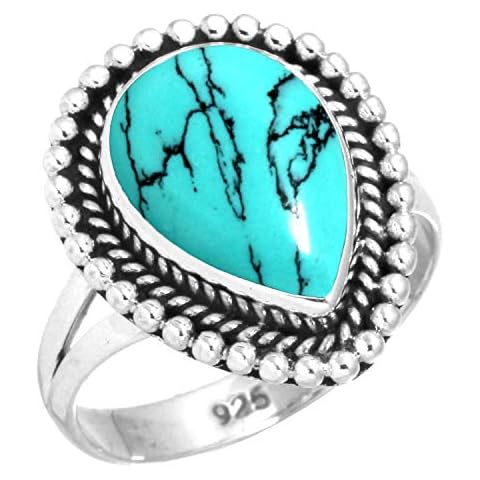 925 Silver Ring For Women - Girls, Blue Turquoise Gem Stone Silver Ring Size P, December Birthstone Costume Silver Ring Size P, Gift For Mom On Engagement, 925 Gemstone Silver Jewellery Cover