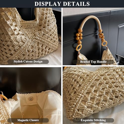 Bolso tipo tote hobo de paja para mujer miniatura 5