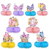 OSDUE 9 Stück Geburtstag Tischdeko, Bienenwaben Deko Tischaufsätze Set, Happy Birthday Deko für Männer und Frauen, Schmetterlings Tischdekoration