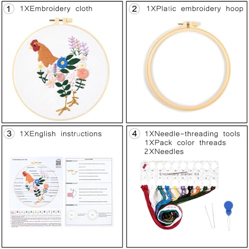 Image of Crafmanoe Hand Embroidery Kits for Beginners Adults, Floral Stamped Cross Stitch Kits for Beginners Adults, Funny Embroidery Set Needlepoint Starter Kits, Embroidery Hoops, Fabric and Video Tutorial