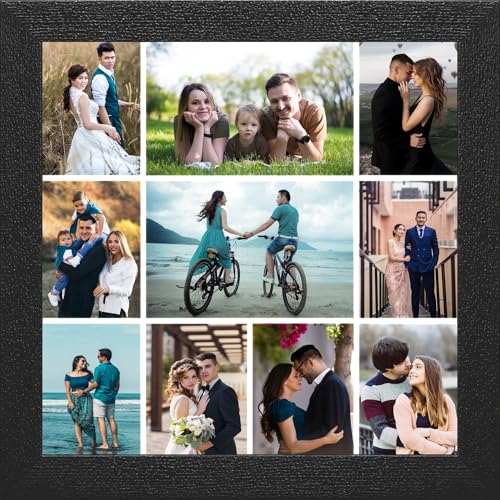 Image of Mad Masters Customized Photo Frame | 10 Photo Collage | Personalized Wall Frame for Couple, Family, Kids, Friends | Home Decor & Gift (30.5 x 30.5 cm, Black, SQ5)