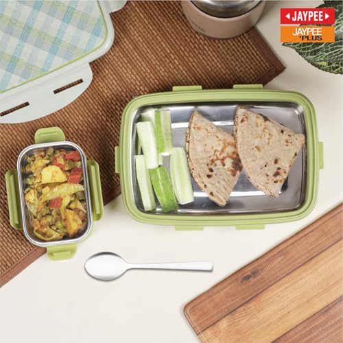 Image of JAYPEE Ecosteel Sr. Inner Stainless Steel Insulated Lunch Box for School Kids |Airtight Leakproof Tiffin Box for Kids |Food Grade|BPA Free, 550 ml, Green