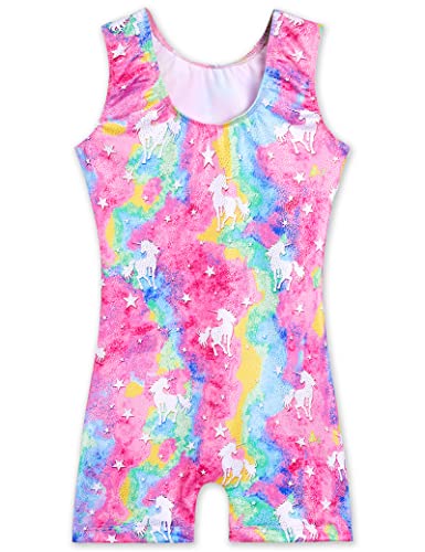 Image of TENVDA Leotards for Girls Gymnastics Kids Children Biketard With Shorts Sparkly Unicorn Dance Unitards(Multiple Colors)
