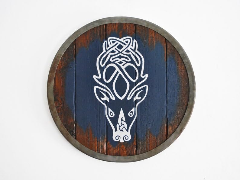 Scudo medievale in legno vichingo Skyrim Falkreath Hold Shield replica, Blu/Bianco, 24 Inch