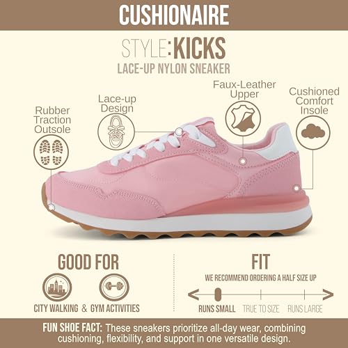 Image of CUSHIONAIRE Kicks Fashion Sneakers for Women, Lightweight Non-Slip Lace Up Shoes with Memory Foam