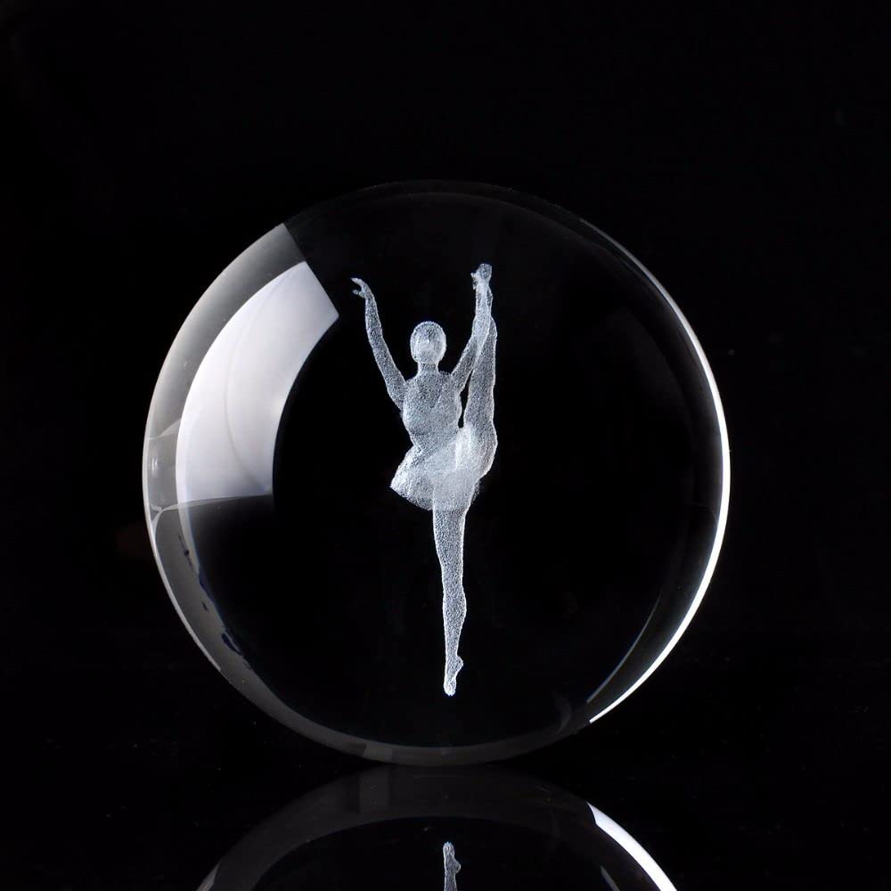 6/8cm przezroczysta kryształowa kula 3D grawerowana baletnica szklana kula dekoracyjna Feng Shui akcesoria do dekoracji miniaturowe prezenty, z kryształową podstawą, 80mm