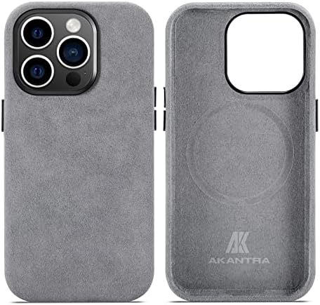 AKANTRA Alcantara Case for Apple iPhone 14 Series, Handmade Fully-Wrapped Synthetic Suede Cover, Compatible with Magsafe Wireless Charging(iPhone 14 Pro Max,Gray)