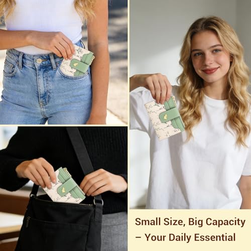 Image of YINHEXI Women's Wallet, Compact and Small Bifold PU Leather Card Holder, Mini Purse with Coin Pocket for Ladies, Girls (Floral Green)