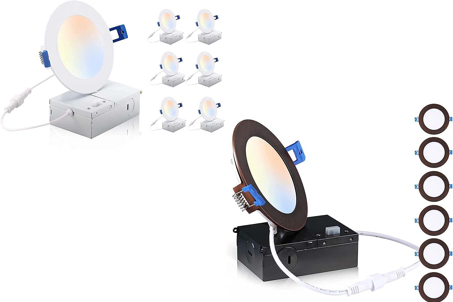 Cloudy Bay Ultra Thin LED Recessed Lights - 4 Inch, Dimmable, 3000K/4000K/5000K Selectable, 6 Pack, Oil Rubbed Bronze