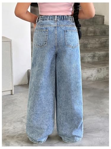 SHENHE Girl's Wide Leg Jeans High Waisted Heart Embroidered Casual Cute Loose Preppy Kid Denim Pants3
