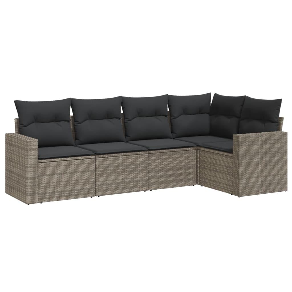 vidaXL Garten Sofa Garnitur 5-TLG., Gartenmöbel Set mit Kissen Stauraum, Sitzgruppe für Garten Terrasse, Modular Gartensofa Lounge, Grau Poly Rattan