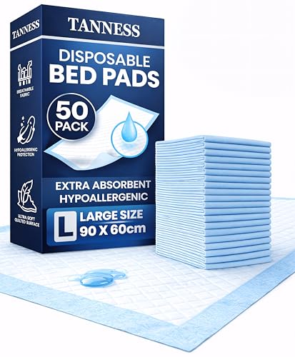 TANNESS 50 x Disposable Bed Pads - 90x60cm Pads Women and Men - Waterproof Sheet Bed Wetting Mats - Disposable Changing Mats Baby
