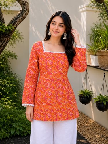 Image of Avayayat Women's Printed Short Kurti for Girls | Regular Wear Flared Tunic Top | Stylish & Comfortable Rayon Kurti