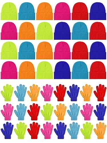 Gants d'hiver pour enfants et bonnets en tricot Funtery | Lot de 48