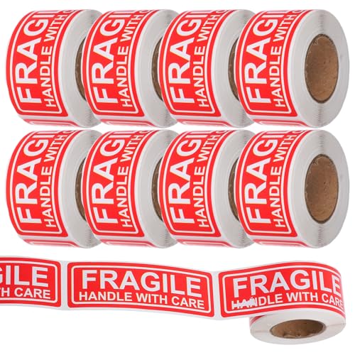 INOOMP Fragile Shipping Labels Adhesive Stickers 25x75mm, Handle with Care Warning Stickers for Packing and Shipping, 10pcs Small Pack Fragile Warning Labels for Travel and Industrial Use
