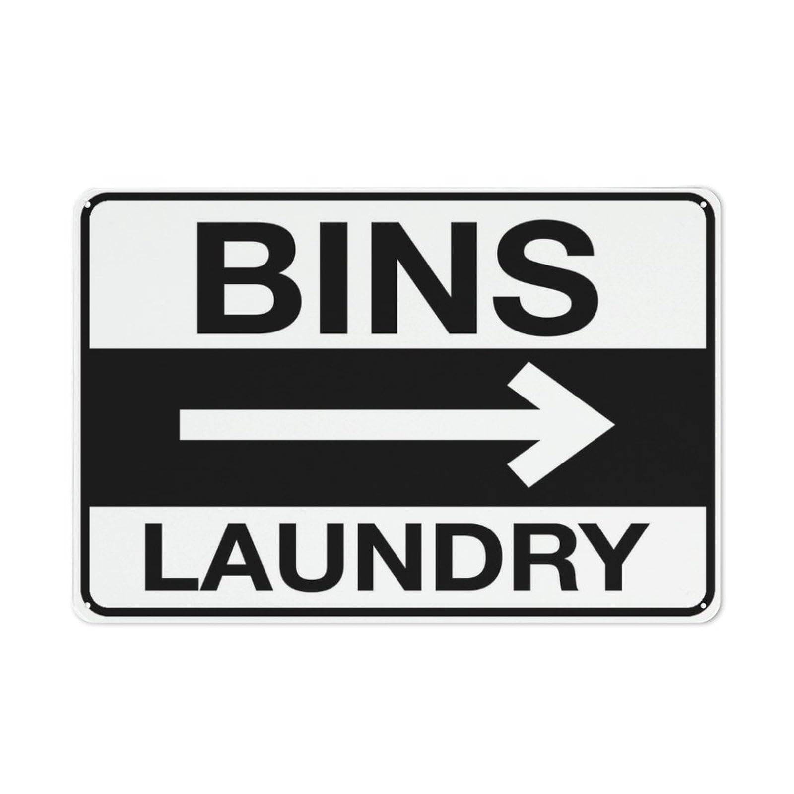 peiyeety Bins & Laundry (Right Arrow) Sign For Business - 8"x12" Rust Free Aluminum UV Printed, 4 Pre-Drilled Holes, Durable Weatherproof