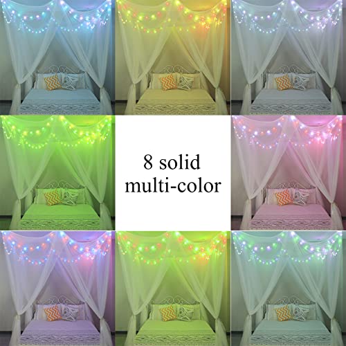 White Bed Canopy With Star Lights Girls Bedroom Decor, 8 Corners Post Hanging Princess Canopy Bed Curtains With 100Led Colors Changing String Lights Remote Control For Twin Full Queen King Bed #TOP1