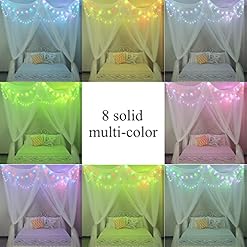 Alternative view of White Bed Canopy with Star Lights Girls Bedroom Christmas Decor, 8 Corners Post Hanging Princess Canopy Bed Curtains 100 LED Colors Changing String Lights Remote Control for Full Queen King Bed