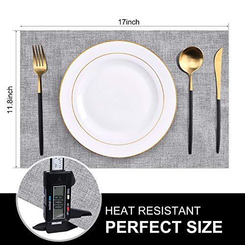 homing Faux Leather Heat Resistant Placemats Set of 6 – Waterproof Wipeable Place Mats for Dining Table, Easy to Clean Kitchen Light Grey Table Mats