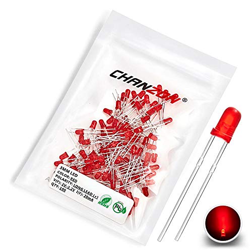Chanzon 100 Piezas luces de diodo LED rojo difuso de 3mm (lente de color redonda CC 2V 20mA) Bombilla de iluminación Lámparas Componentes electrónicos Diodos emisores de luz indicadora Cover