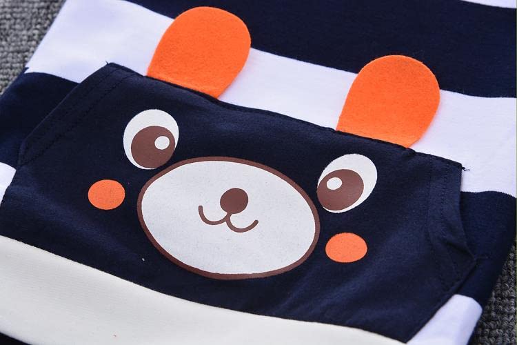 Image of Bold N Elegant Kids Cartoon Stripe Print Cotton Cute Half Sleeve T-shirt and Shorts Clothing Set for Infant Toddler Baby Boy Girl
