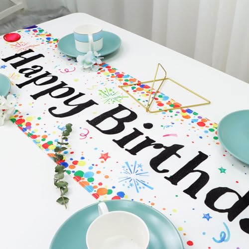 Ddlp 608CD7A9 Happy Birthday Table Runner Colorful Polka Dots Balloon Design Birthday Table Decorations Rainbow Birthday Decorations For Kids Girls Boys Linen Birthday Table Runner thumb #2