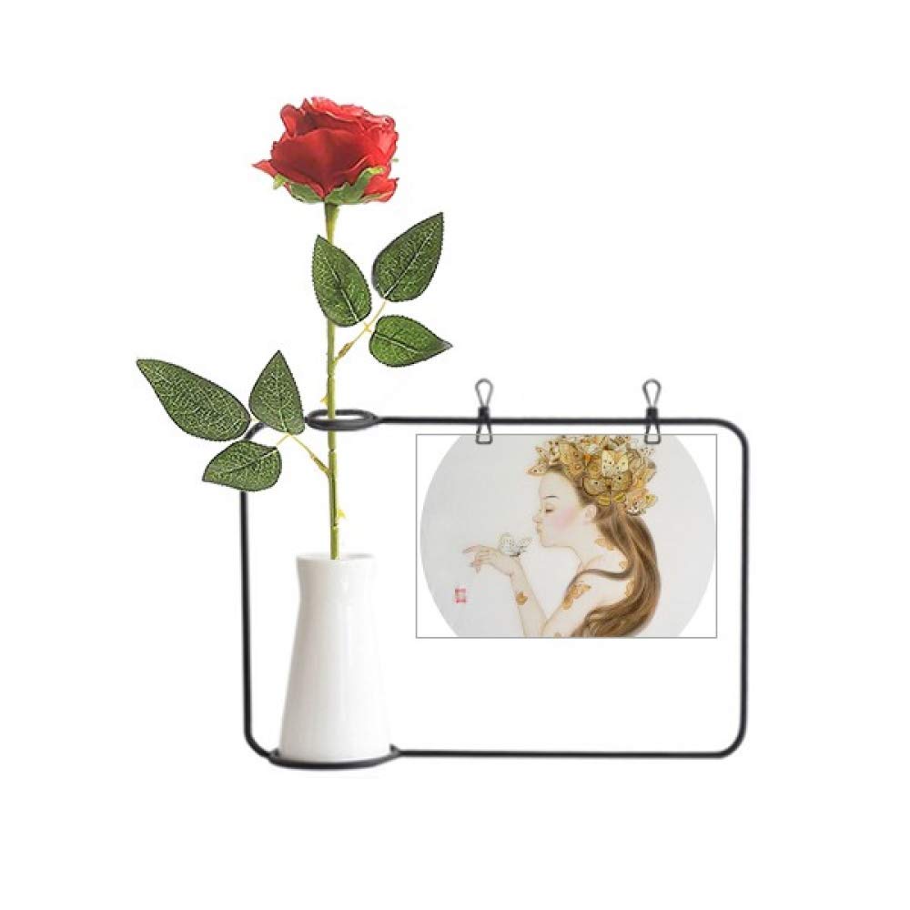 Bouteille décoration peinture chinoise papillon et sa rose suspendue