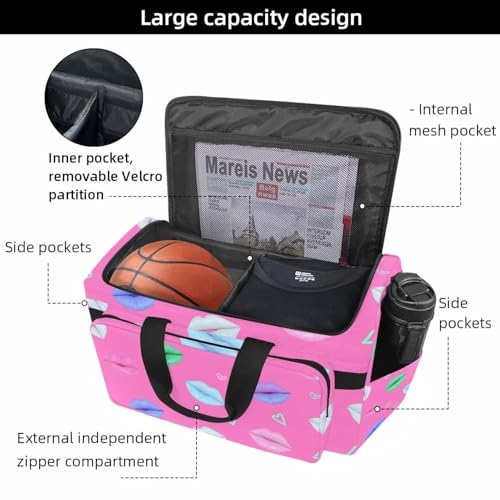 Travel Duffel Bags for Men and Women, Waterproof Weekender Overnight Gym Bags, Lips Pattern2
