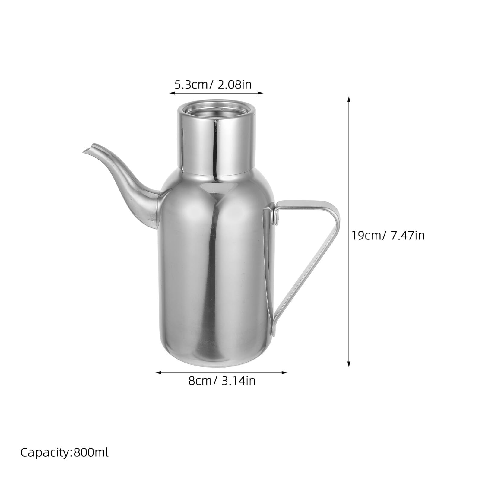 Dispensador de Aceite de Acero Inoxidable 800ml Plata | Uso en Cocina, Fácil de Limpiar y No Daña Manos, Acabado Redondo de Fabricación Cuidada