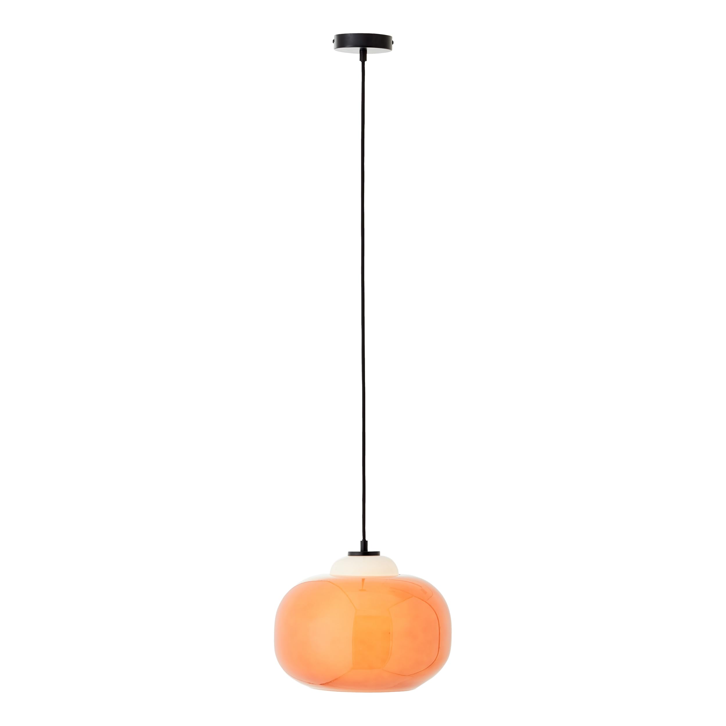 Lightbox Hängelampe Glas orange - mundgeblasene Pendelleuchte höhenverstellbar Ø 30 cm - Retro Esstisch Lampe mit Textilkabel - E27 (max .60 W), exkl. LED