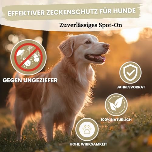 Spot On für große Hunde (ab 15 kg) - [6 Monate Floh- und Zeckenschutz] für Hunde 6x3ml – Zeckenmittel für Hunde mit natürlichen Inhaltsstoffen– Effektiver Zeckenschutz Hund