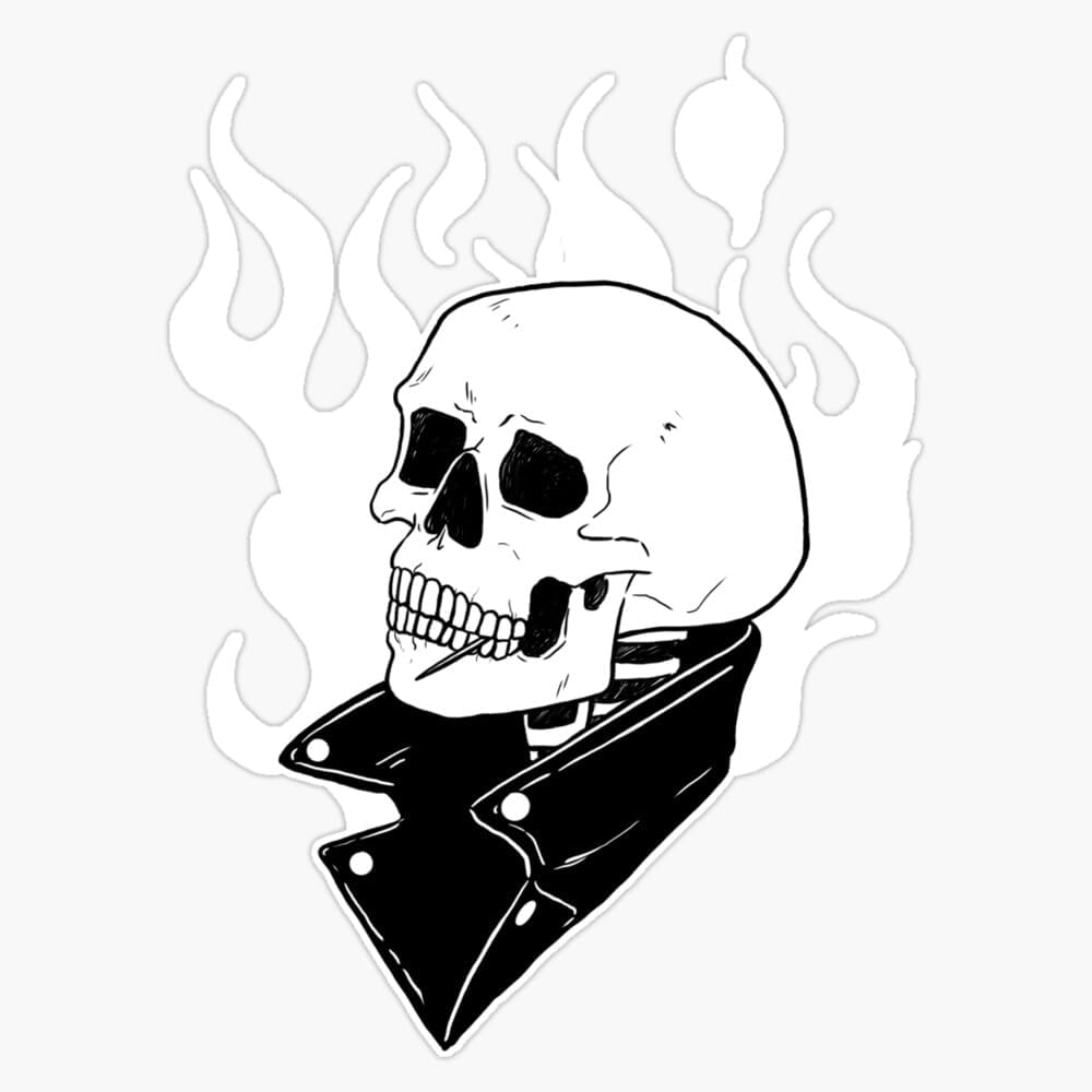 Flaming Skull Leather Jacket Rock Biker Vinyl Bumper Sticker