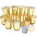 ZDodo Gold Votive Candle Holder, Set of 12 - Bulk, Mercury Glass Finish Holders for Wedding Decorations, Home Décor, Table Centrepiece with 13 Battery Operated Bulb Flameless LED Tealight