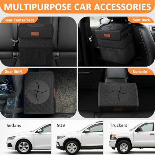 Image of Vankor Car Trash Can for Car Cute, Car Trash Bag Bin Hanging Waterproof Automotive Car Garbage Cans Leak Proof Vehicle Trash Can Diamond Pattern-Black