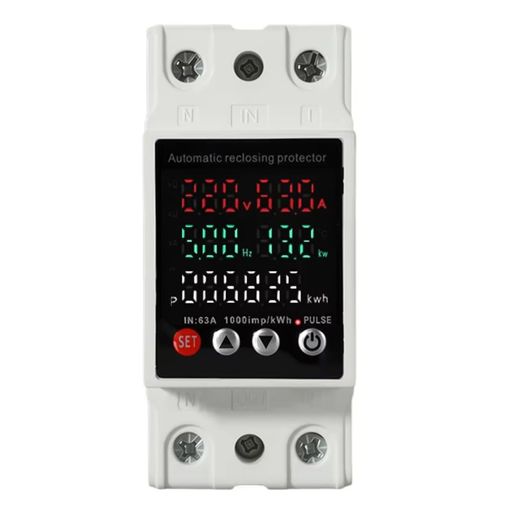 Xnuiasqe 63A Din Rail Relay Rail-Mounted Protector Under Voltage Protective Device Relay With Over Current Protection Kwh Meter