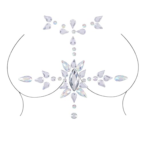 Miniatura 7 de Gemas de cara de sirena rosa con diamantes de imitación, joyas para la cara, tatuaje rave, calcomanías para el cuerpo, gemas de pecho para mujeres y