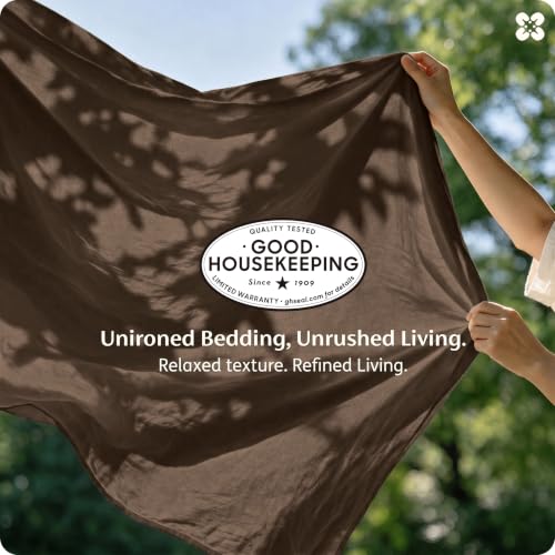 Image of Bedsure 100% Washed Cotton Duvet Cover Cal King - Brown Minimalist Bedding Set Linen Like - PureWoven Plain Simple & Soft Comforter Cover for All Seasons (Brown, California King, 104 inchx98 inch)