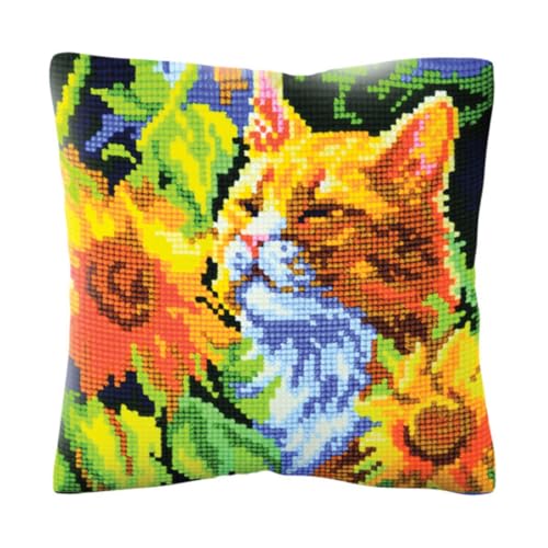 Kit broderie point de croix chat tournesols 40x40 cm : évitez les fils emmêlés