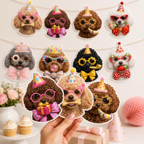Image of Poodle Birthday Banner, Dog Party Decorations Garland Poodle Gifts | 8 Unique Poodle Faces, Pre-Strung , Ready to Hang