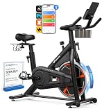 MERACH Vélo d’Appartement avec Résistance Magnétique, Vélo d’Intérieur Silencieux avec Selle à Coussin d’Air Amortissant, Écran LCD, Application Dédiée, Cadre en H Stable, Charge jusqu’à 150KG
