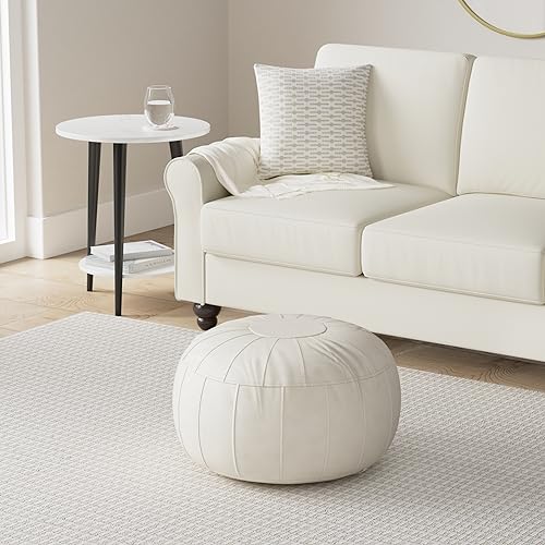 Thgonwid Unstuffed Moroccan Storage Pouf Foot Stool Ottoman Seat, No Filler Included, Handmade Faux Leather Bean Bag Floor Chair Foot Rest for Living Room, Bedroom or Balcony, Ivory White by Thgonwid - Image 2