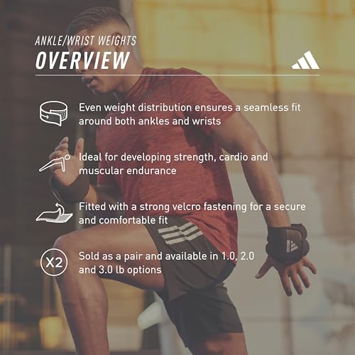 adidas Performance Ankle Wrist Weights - Adjustable, Secure Velco Fastening, Perfect for Pilates, Gym Equipment, Fitness, Walking, Aerobics (Black, 6 lb Total, 3 lb per Weight) by adidas - Image 2