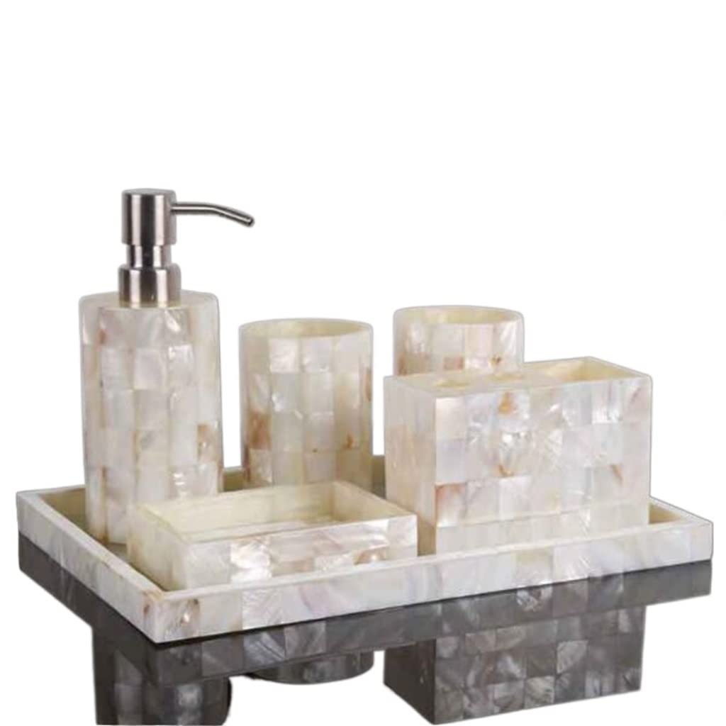 Juegos de Lavabo, Juego de Cinco Piezas Accesorios baño Resina con Forma Concha, Utensilios Lavado, dispensador jabón, Vaso for gárgaras, Soporte for Cepillo Dientes, jabonera
