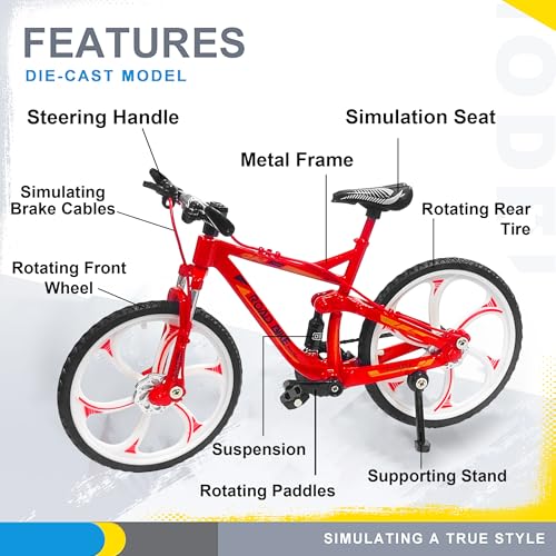 Image of VGRASSP 1:8 Scale Die Cast Street Bicycle Toy for Kids - The Alloy Metal Off-Road Decorative Showpiece Realistic Design Bike Features Moveable and Rotating Handle, Suspension, Wheels, Pedals (Red)