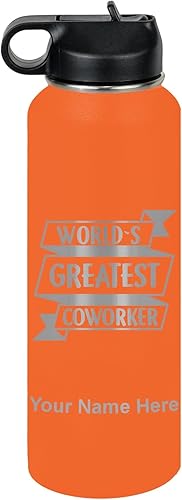 Miniatura 37 de LaserGram Personalized Water Bottle, World's Greatest Coworker, Stainless Steel Double Wall Vacuum Insulated with Flip Top Straw, Custom Engraved